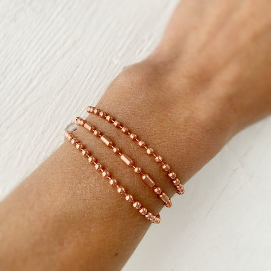 Copper Ball Chain Bracelet or Anklet – 3.2mm Ball, Faceted Ball, or Ball-Bar Chain with Connector