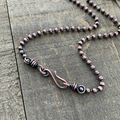 Oxidized Copper Necklace – 3.2mm Faceted Chain with Handmade Artisan Clasp