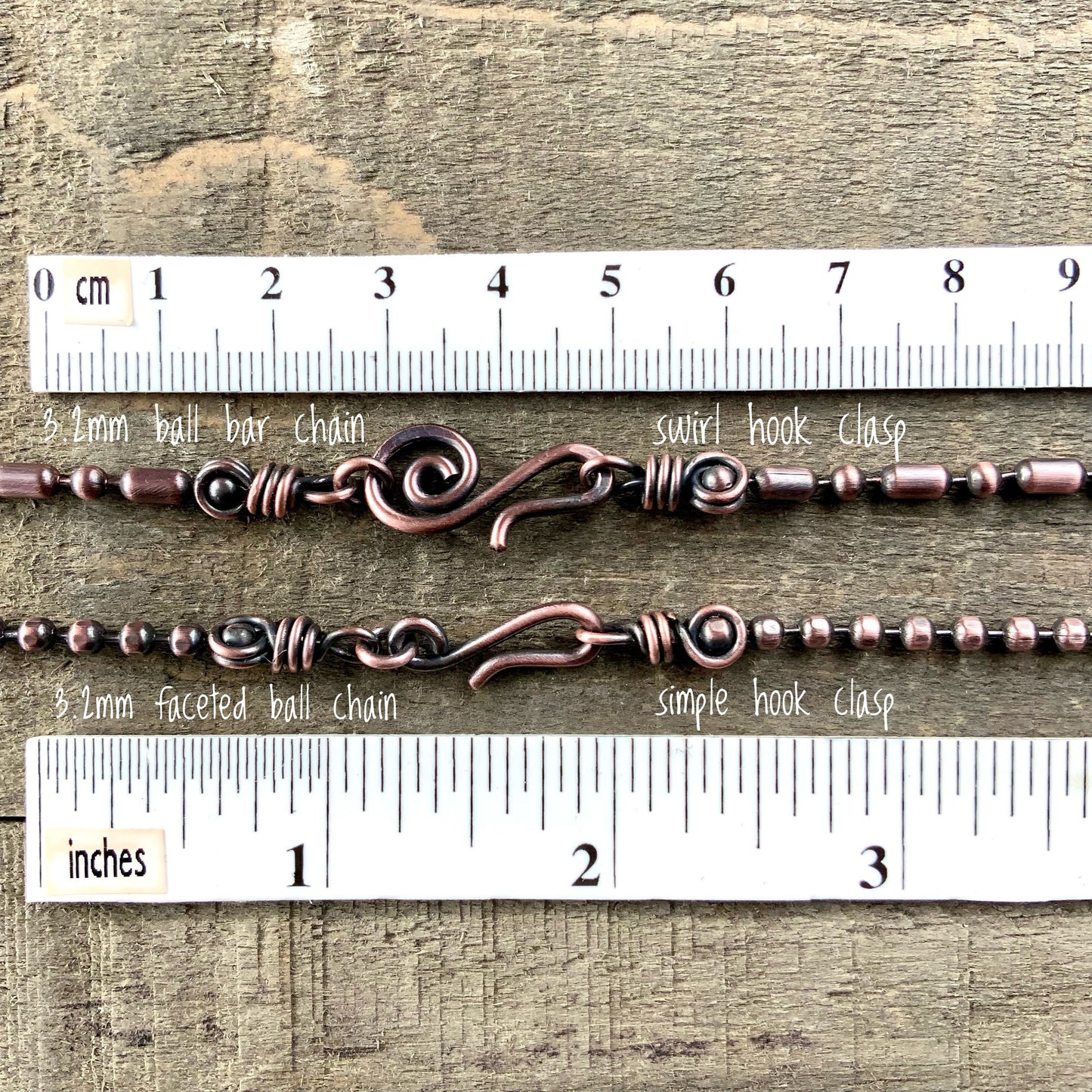 Oxidized Copper Necklace – 3.2mm Ball-Bar Chain with Handmade Artisan Clasp