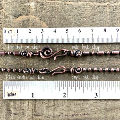Oxidized Copper Necklace – 3.2mm Ball-Bar Chain with Handmade Artisan Clasp