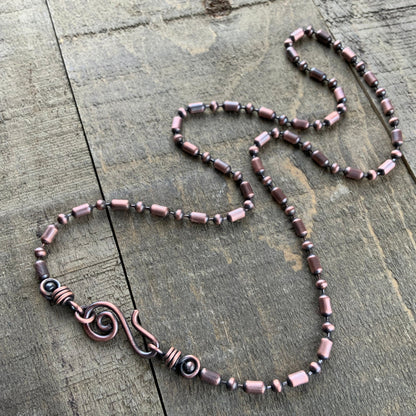 Oxidized Copper Necklace – 3.2mm Ball-Bar Chain with Handmade Artisan Clasp