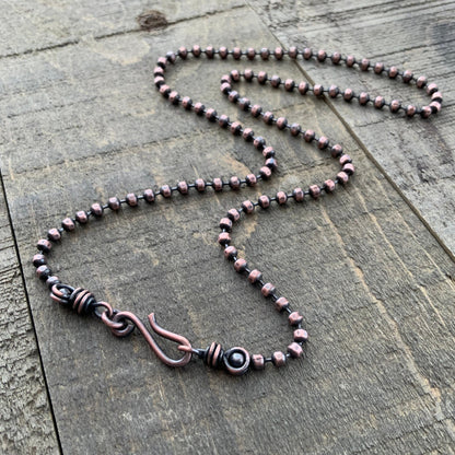 Oxidized Copper Necklace – 3.2mm Faceted Chain with Handmade Artisan Clasp
