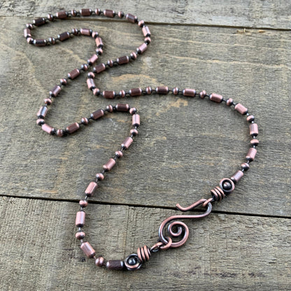 Oxidized Copper Necklace – 3.2mm Ball-Bar Chain with Handmade Artisan Clasp