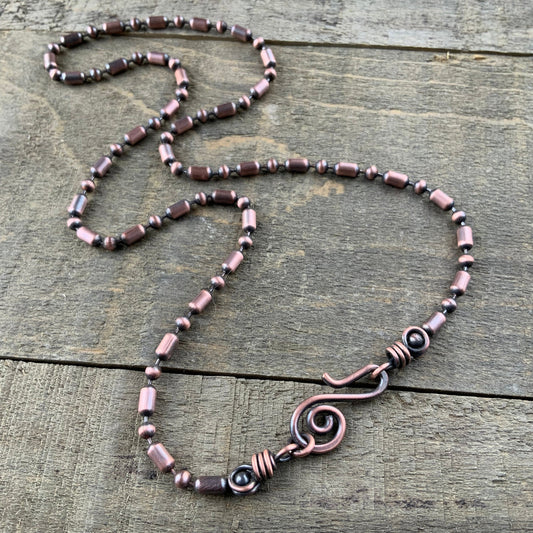 Oxidized Copper Necklace – 3.2mm Ball-Bar Chain with Handmade Artisan Clasp