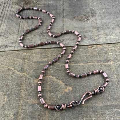 Oxidized Copper Necklace – 3.2mm Ball-Bar Chain with Handmade Artisan Clasp