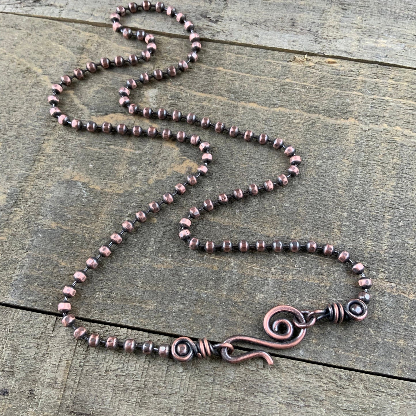 Oxidized Copper Necklace – 3.2mm Faceted Chain with Handmade Artisan Clasp
