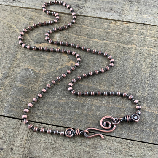 Oxidized Copper Necklace – 3.2mm Faceted Chain with Handmade Artisan Clasp