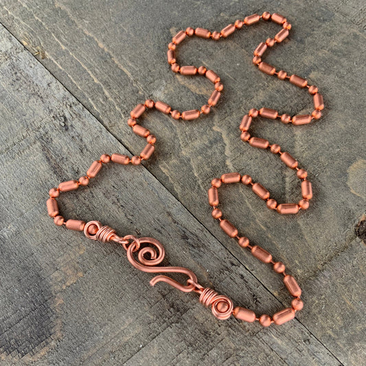 Copper Necklace 3.2mm Ball-Bar Chain with Artisan Clasp