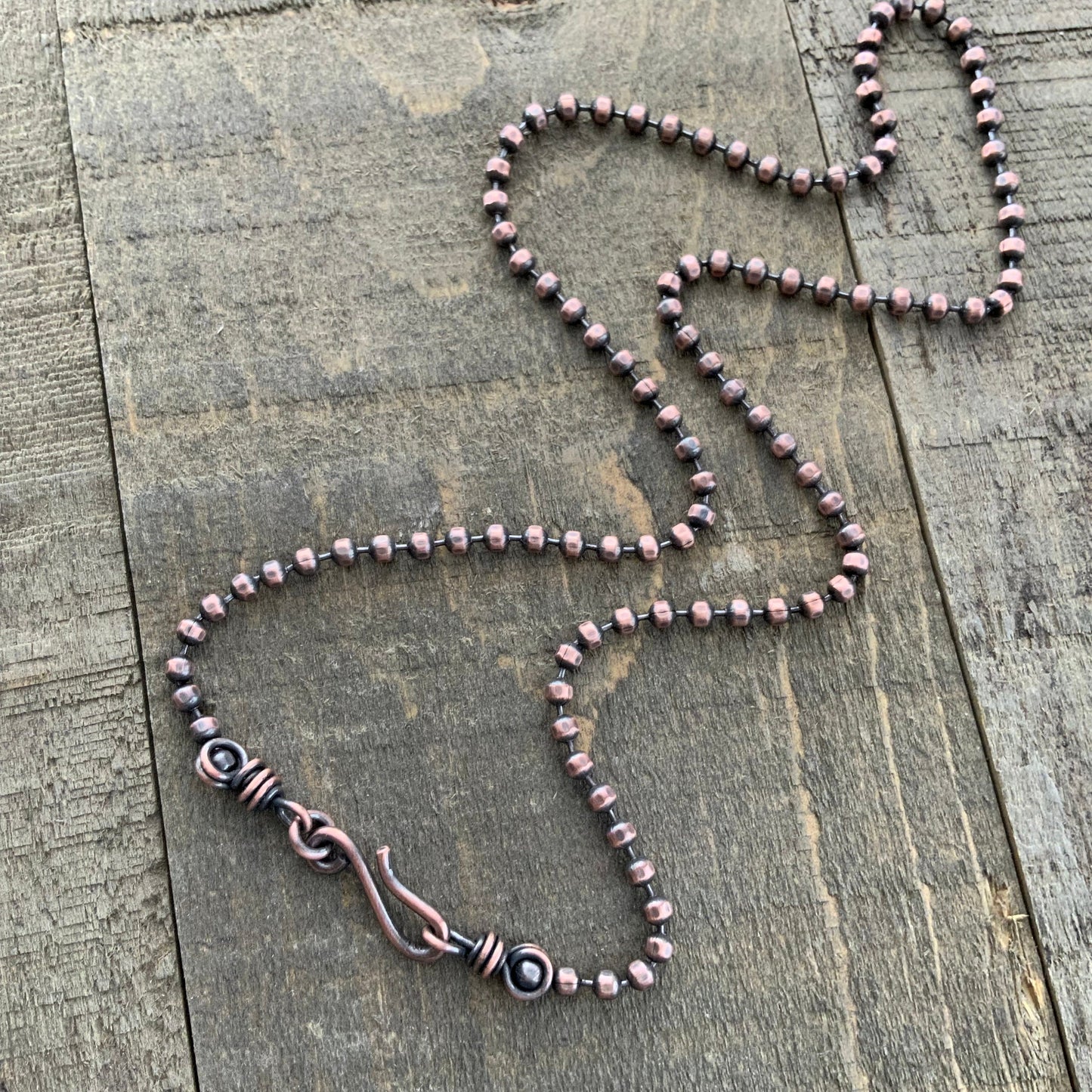 Oxidized Copper Necklace – 3.2mm Faceted Chain with Handmade Artisan Clasp