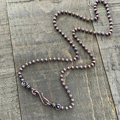 Oxidized Copper Necklace – 3.2mm Faceted Chain with Handmade Artisan Clasp