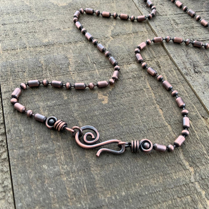 Oxidized Copper Necklace – 3.2mm Ball-Bar Chain with Handmade Artisan Clasp