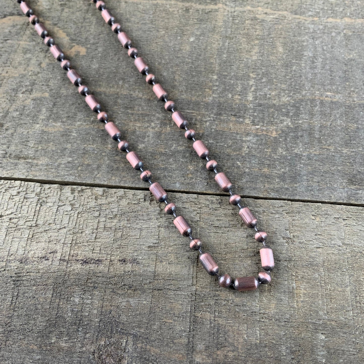 Oxidized Copper Necklace – 3.2mm Ball-Bar Chain with Handmade Artisan Clasp