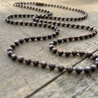 2.4mm Antiqued Solid Copper Necklace Ball-bar, faceted, or ball Chain with End Connector, Oxidized Solid Copper Ball Bar Chain