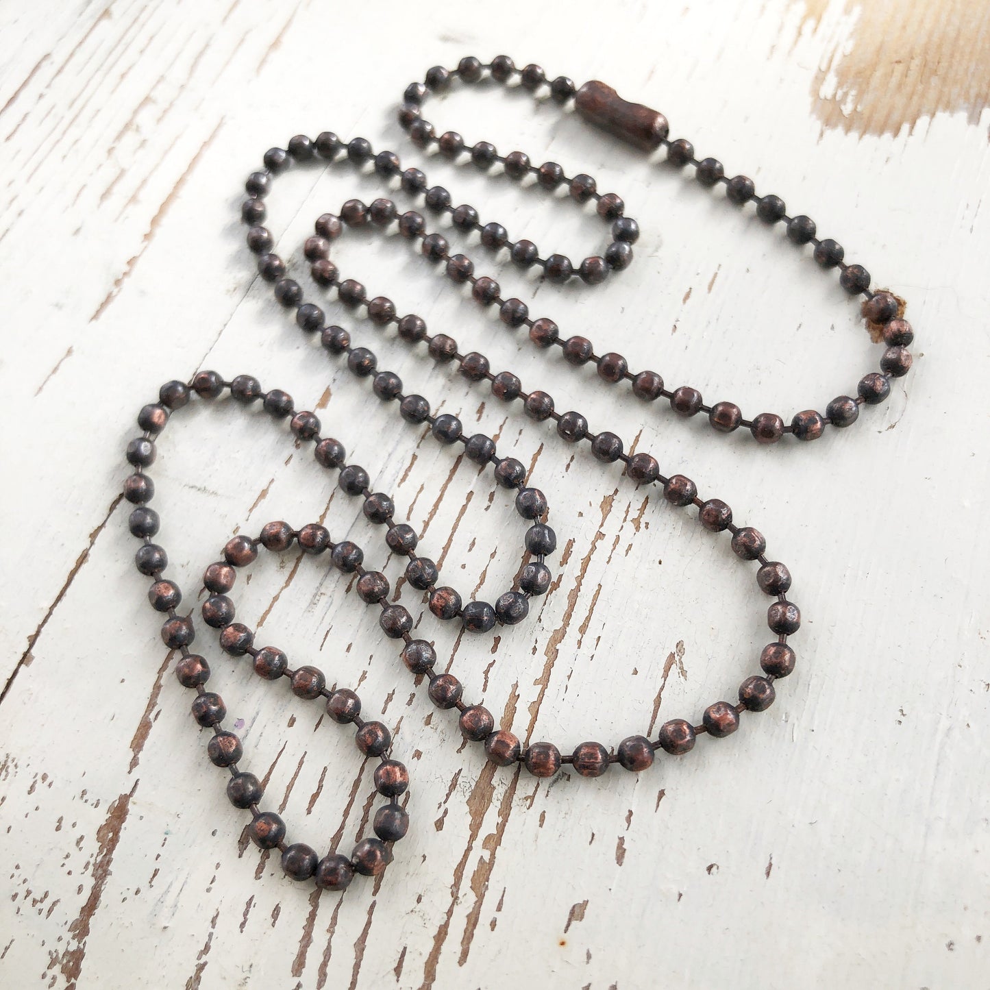 2.4mm Antiqued Solid Copper Necklace Ball-bar, faceted, or ball Chain with End Connector, Oxidized Solid Copper Ball Bar Chain