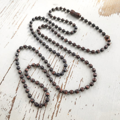 2.4mm Antiqued Solid Copper Necklace Ball-bar, faceted, or ball Chain with End Connector, Oxidized Solid Copper Ball Bar Chain