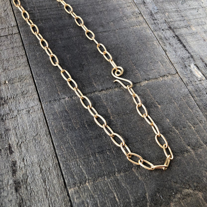 Gold Brass Paperclip Chain Necklace – Adjustable Oval Link with Artisan Clasp