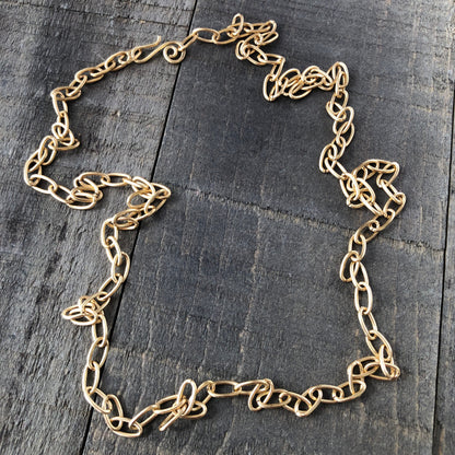 Gold Brass Paperclip Chain Necklace – Adjustable Oval Link with Artisan Clasp