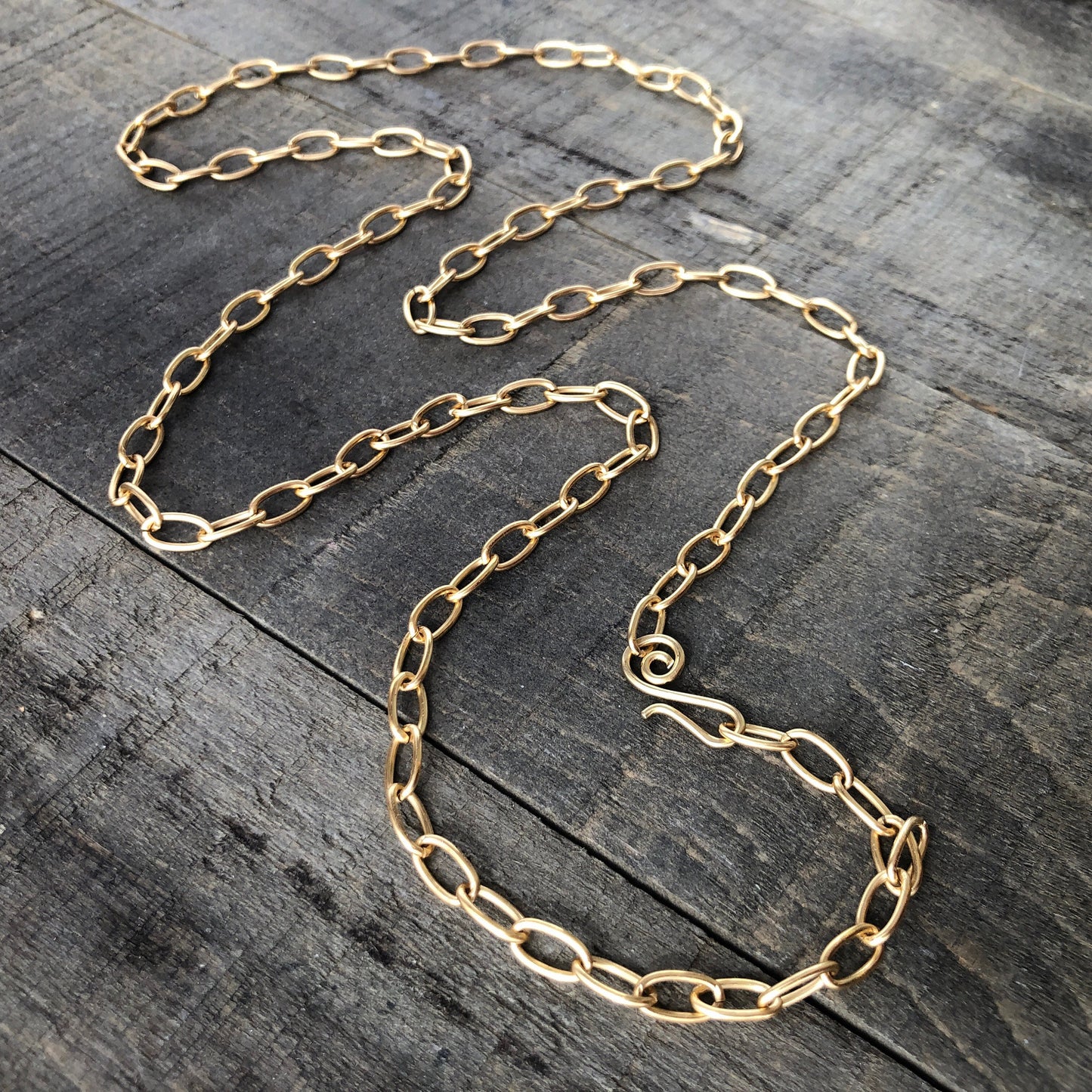 Gold Brass Paperclip Chain Necklace – Adjustable Oval Link with Artisan Clasp