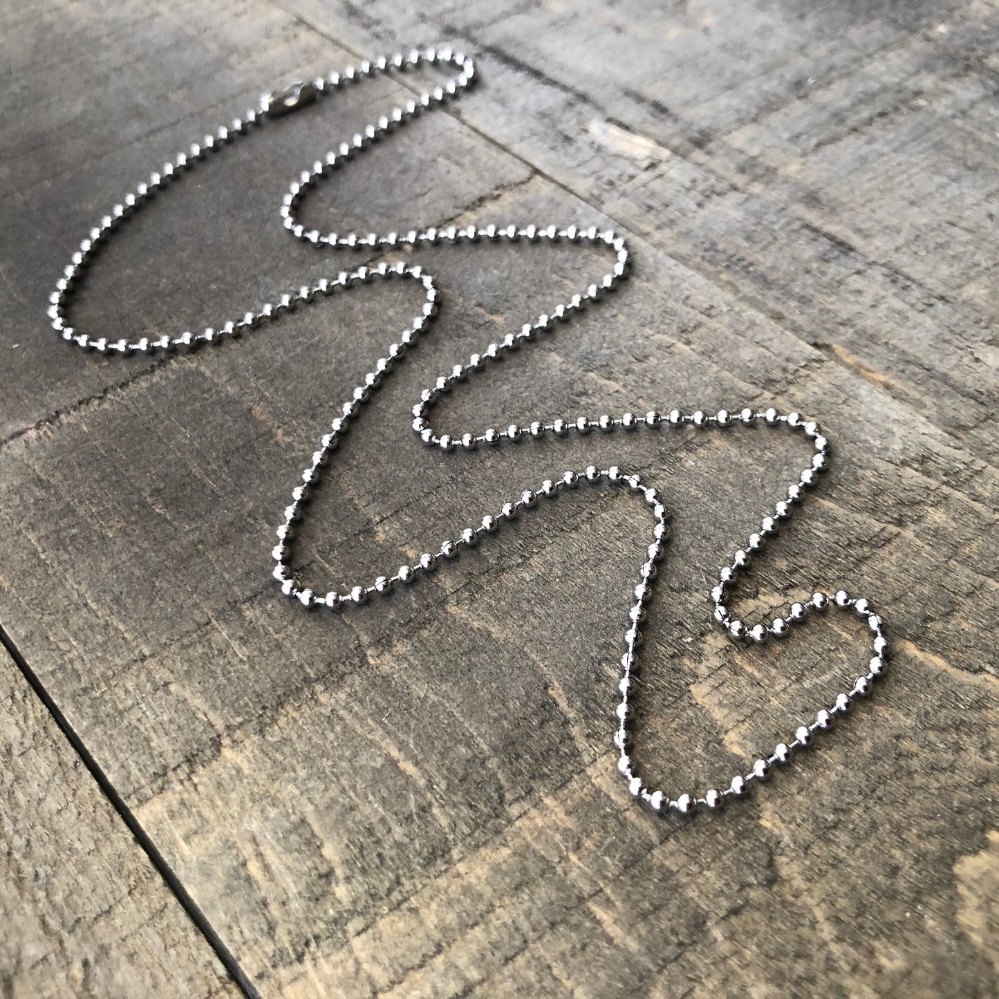 2mm Stainless Steel Ball Chain Necklace – Shiny Silver-Alternative with Connector