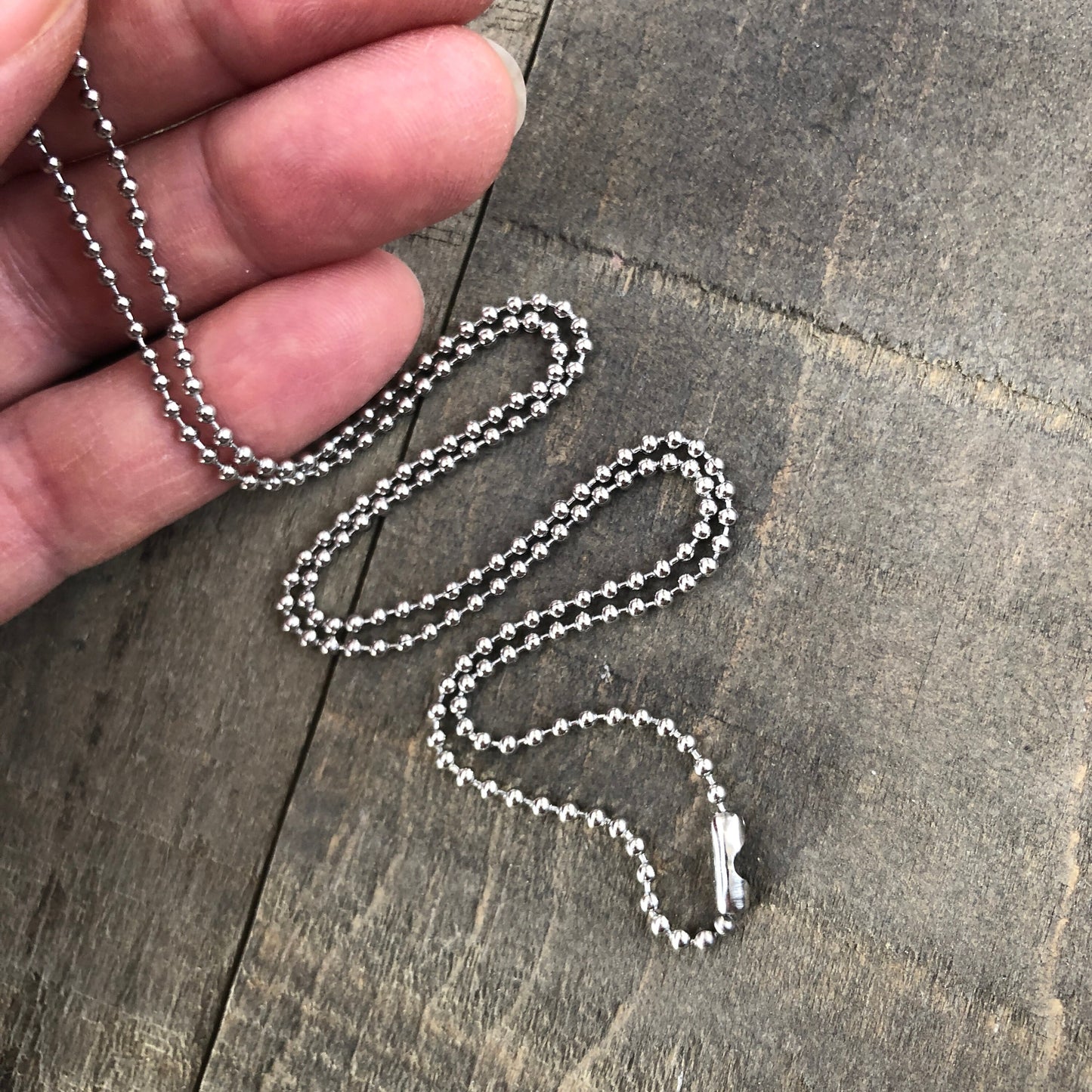 2mm Stainless Steel Ball Chain Necklace – Shiny Silver-Alternative with Connector