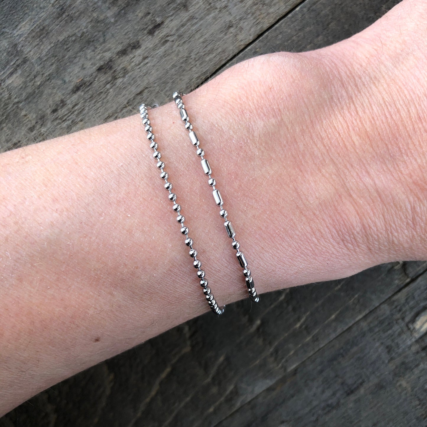 2mm Stainless Steel Ball Chain Bracelet or Anklet – Shiny Silver-Alternative with Connector