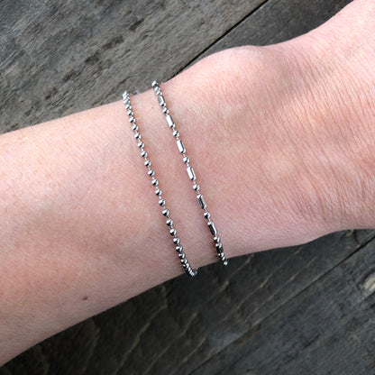 2mm Stainless Steel Ball Chain Bracelet or Anklet – Shiny Silver-Alternative with Connector