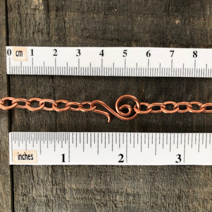 Etched Cable Copper Necklace – Adjustable Custom Length with Handmade Clasp