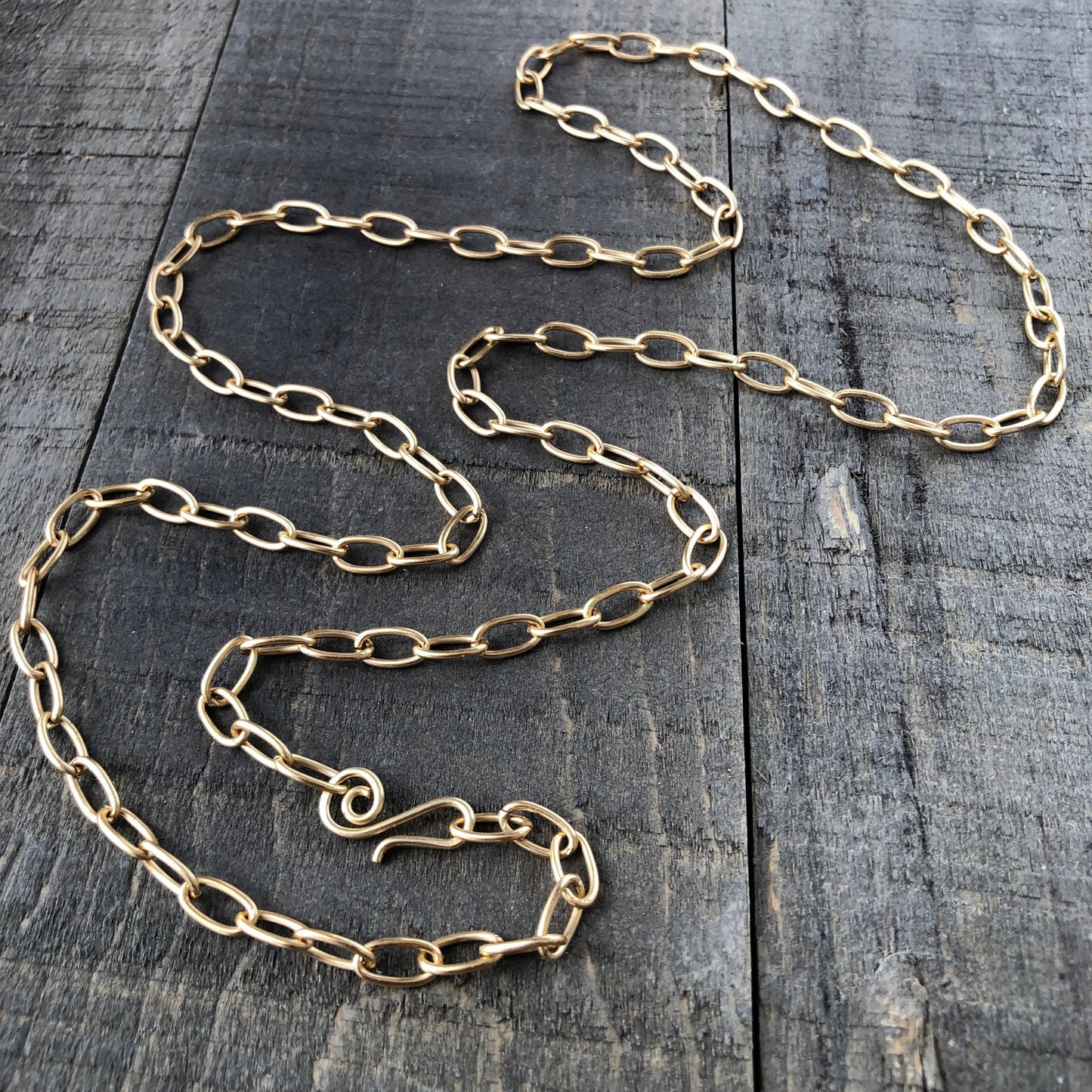 Gold Brass Paperclip Chain Necklace – Adjustable Oval Link with Artisan Clasp