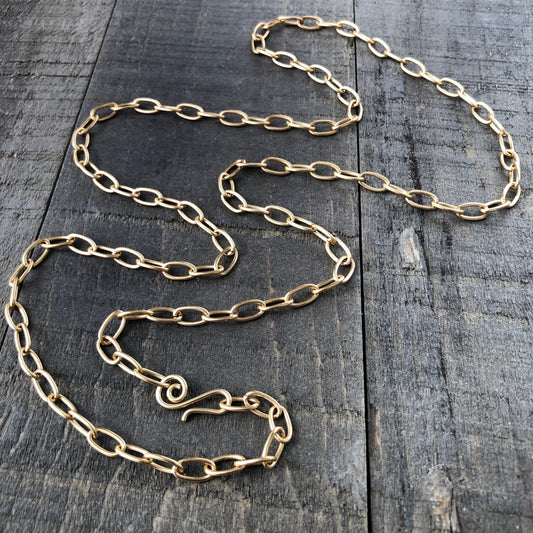 Gold Brass Paperclip Chain Necklace – Adjustable Oval Link with Artisan Clasp