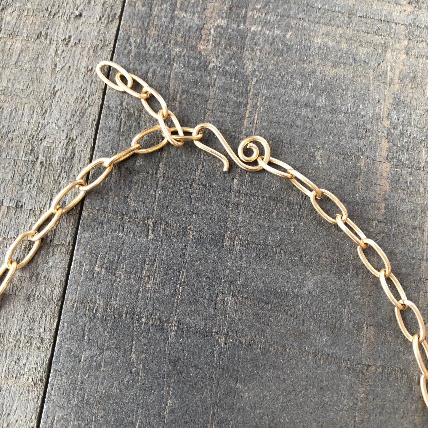 Gold Brass Paperclip Chain Necklace – Adjustable Oval Link with Artisan Clasp