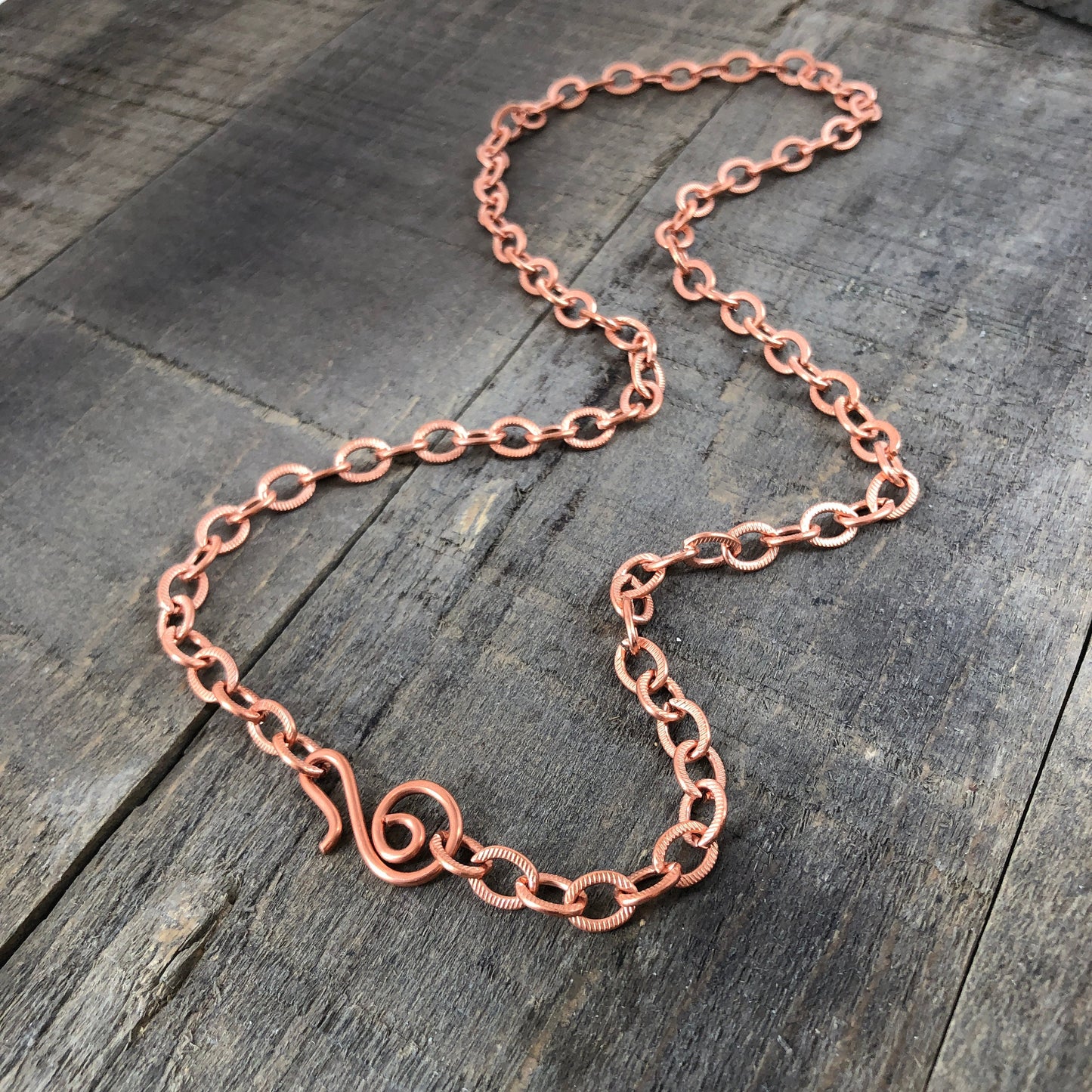 Etched Cable Copper Necklace – Adjustable Custom Length with Handmade Clasp