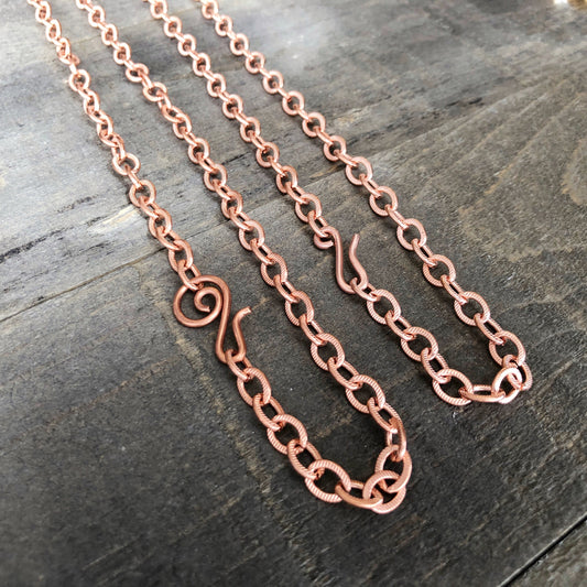 Etched Cable Copper Necklace – Adjustable Custom Length with Handmade Clasp