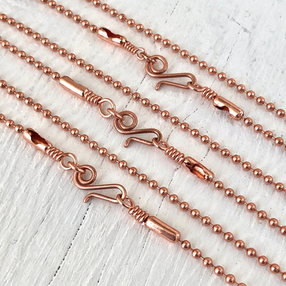 2.4mm Copper Ball Chain Necklace with Artisan Clasp – Slide-On Pendant Ready
