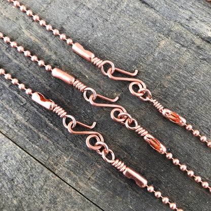 2.4mm Copper Ball Chain Necklace with Artisan Clasp – Slide-On Pendant Ready