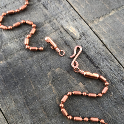 Copper Necklace with Simple Hook Clasp – 3.2mm Ball Chain, Slide-On Pendant, Artisan Custom Length