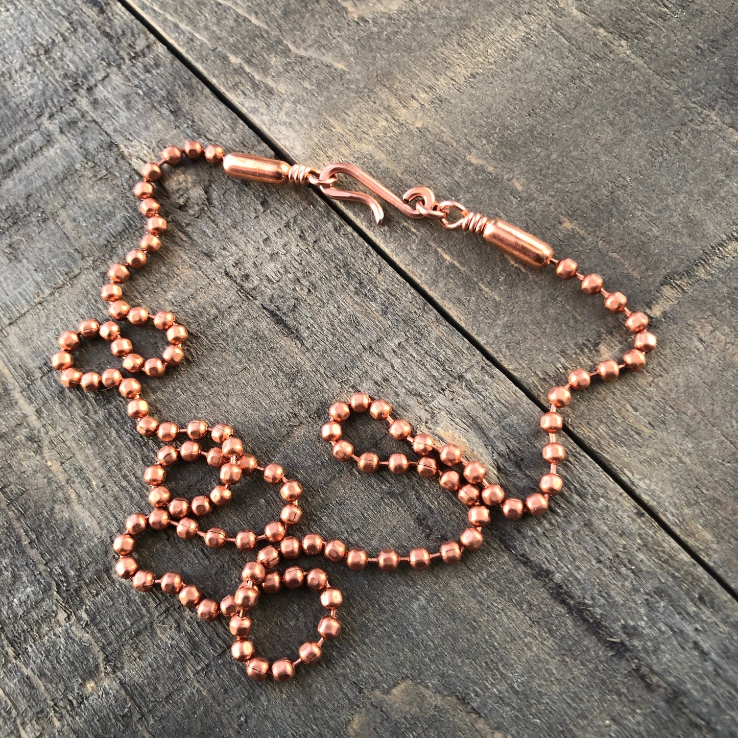 Copper Necklace with Simple Hook Clasp – 3.2mm Ball Chain, Slide-On Pendant, Artisan Custom Length