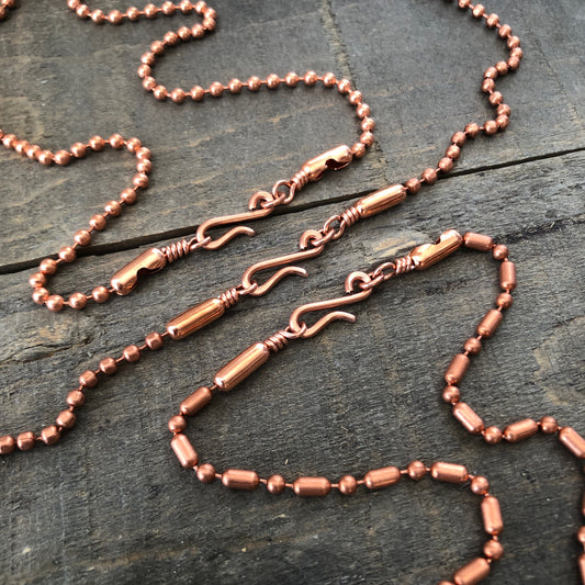 Copper Necklace with Simple Hook Clasp – 3.2mm Ball Chain, Slide-On Pendant, Artisan Custom Length