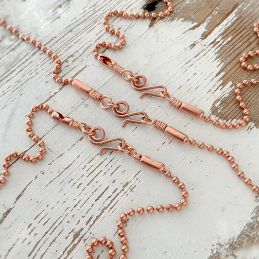 2.4mm Copper Ball Chain Necklace with Artisan Clasp – Slide-On Pendant Ready