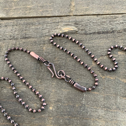 Oxidized 2.4mm Copper Ball Chain Necklace with Artisan Clasp – Slide-On Pendant Ready