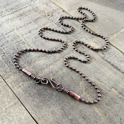 Oxidized 2.4mm Copper Ball Chain Necklace with Artisan Clasp – Slide-On Pendant Ready