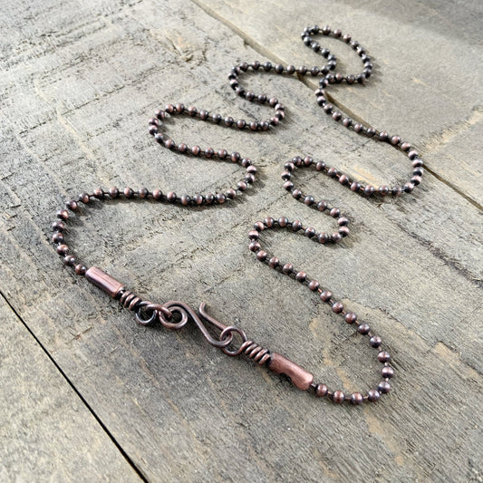 Oxidized 2.4mm Copper Ball Chain Necklace with Artisan Clasp – Slide-On Pendant Ready