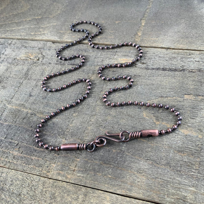 Oxidized 2.4mm Copper Ball Chain Necklace with Artisan Clasp – Slide-On Pendant Ready