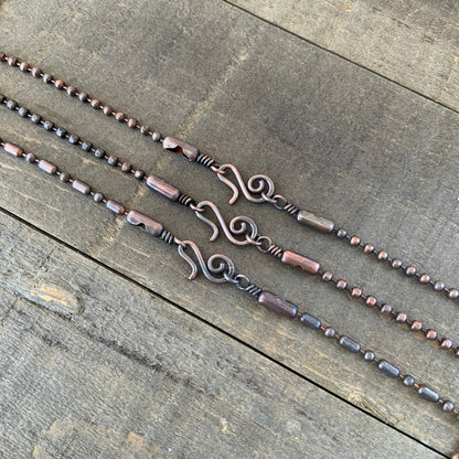 3.2mm Oxidized Copper Ball Chain with Artisan Swirl Clasp, Slide on Your Pendant,