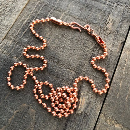 Copper Necklace with Simple Hook Clasp – 3.2mm Ball Chain, Slide-On Pendant, Artisan Custom Length