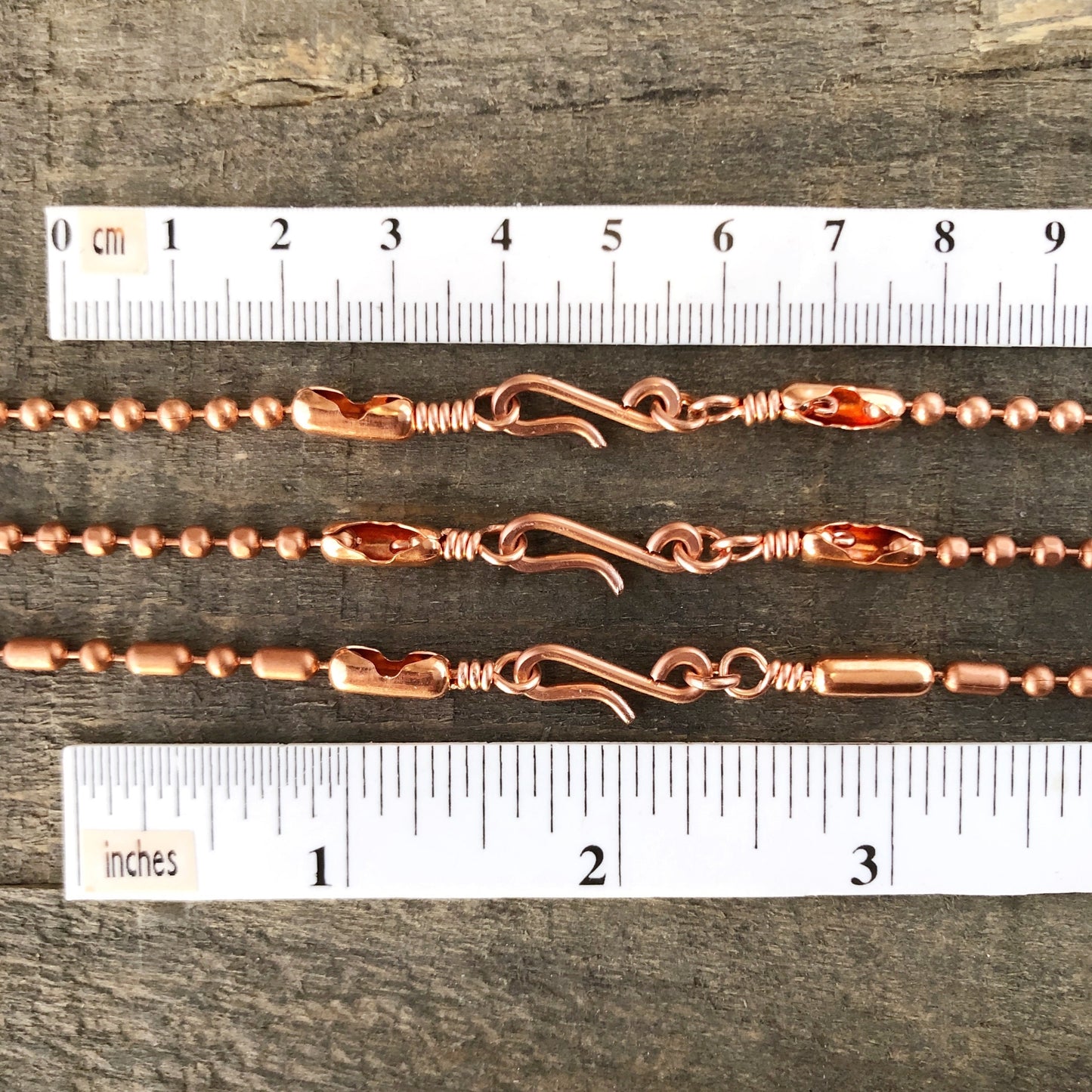 Copper Necklace with Simple Hook Clasp – 3.2mm Ball Chain, Slide-On Pendant, Artisan Custom Length