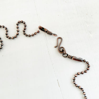 Oxidized 2.4mm Copper Ball Chain Necklace with Artisan Clasp – Slide-On Pendant Ready