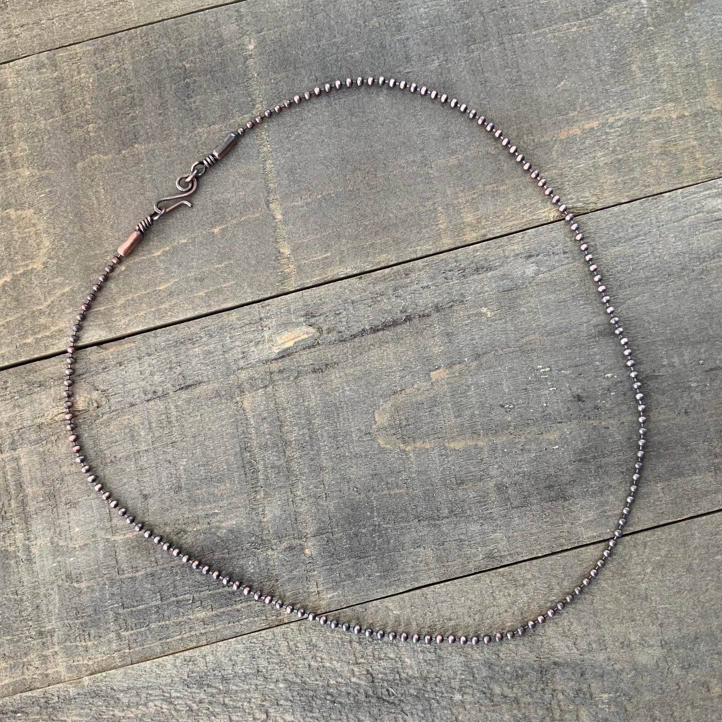 Oxidized 2.4mm Copper Ball Chain Necklace with Artisan Clasp – Slide-On Pendant Ready