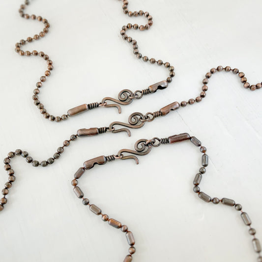 3.2mm Oxidized Copper Ball Chain with Artisan Swirl Clasp, Slide on Your Pendant,
