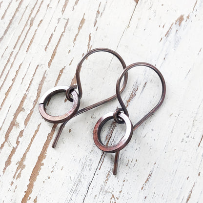 Simple Copper Hoop Earrings – Genuine Oxidized Circle Dangle, Minimalist Everyday Jewelry, 7th Anniversary Gift