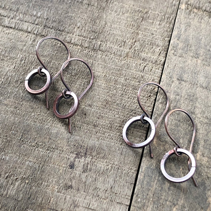 Simple Copper Hoop Earrings – Genuine Oxidized Circle Dangle, Minimalist Everyday Jewelry, 7th Anniversary Gift